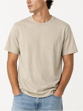 Talentless 100% Cotton Beige Crewneck T-Shirt Size S Minimalist Elevated Basic